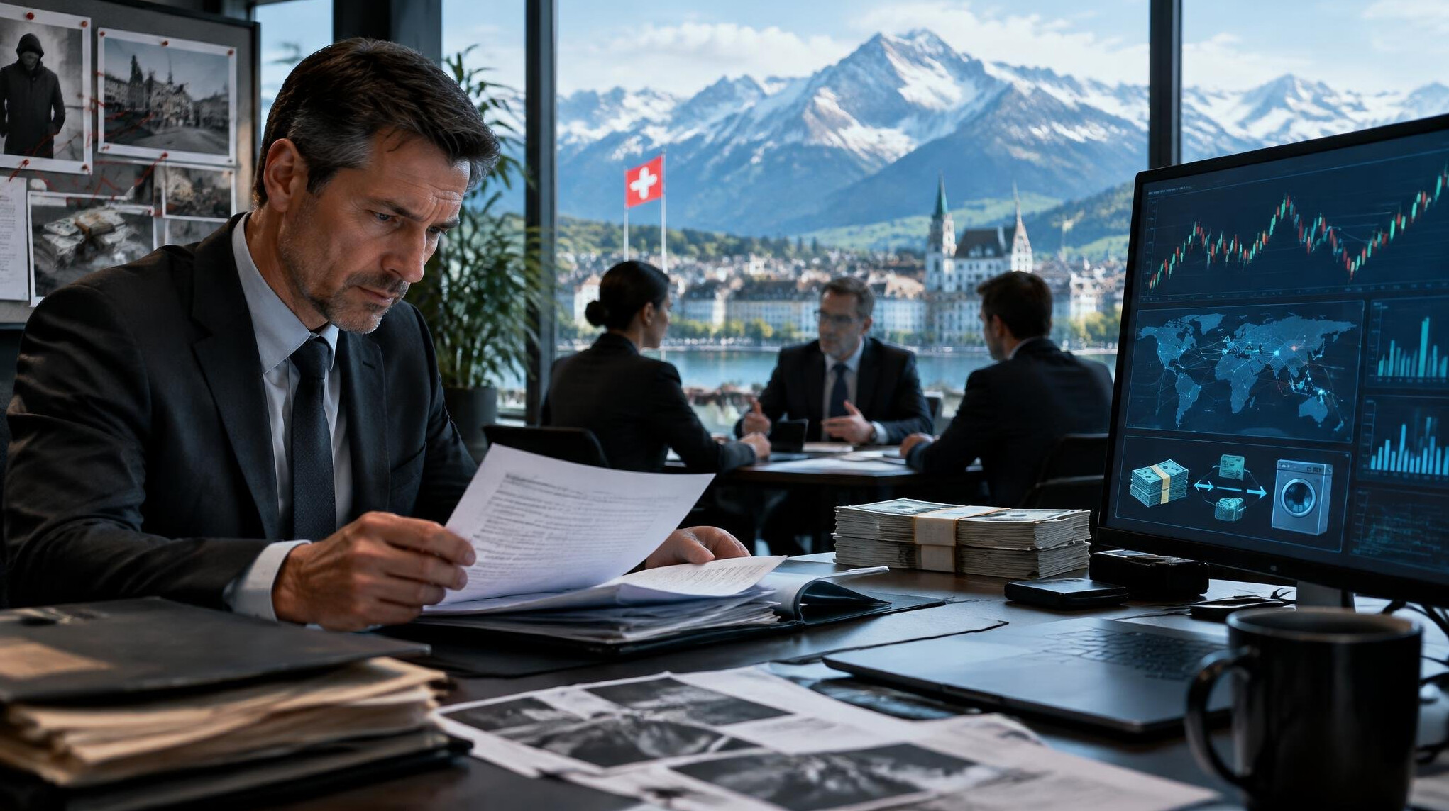 detective reviewing documents